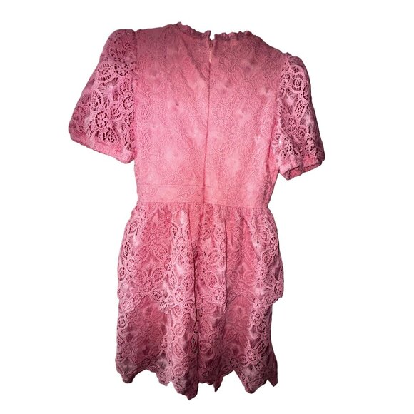 Pink Lace Rhinestone Buttons Small Cocktail Dress Princess Girly Feminine Barbie - Picture 2 of 7